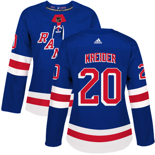 Adidas Rangers #20 Chris Kreider Royal Blue Home Authentic Women's Stitched NHL Jersey - Click Image to Close